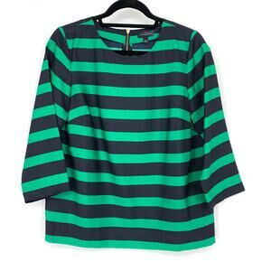 The Limited 3/4 Sleeve Popover Blouse Womens Size M Green Navy Striped NEW